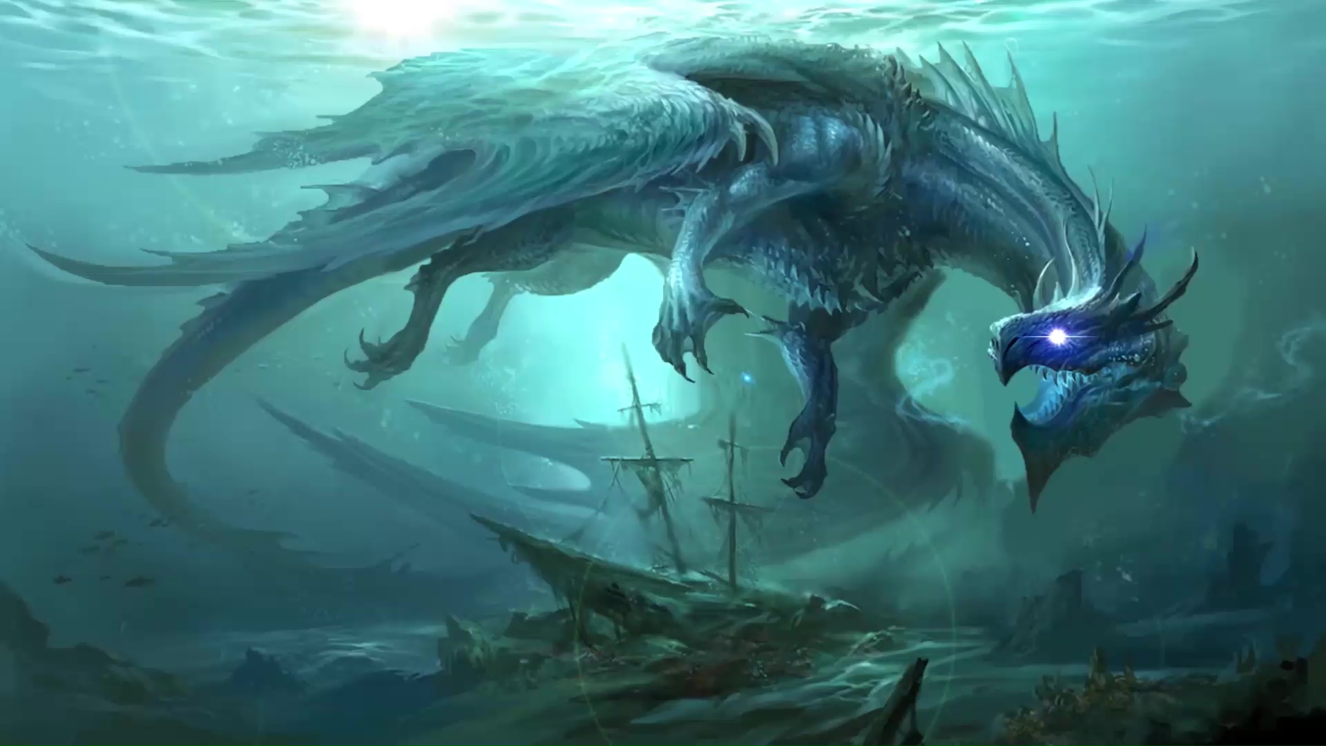 Blue Dragon In Water Live Wallpaper - WallpaperWaifu