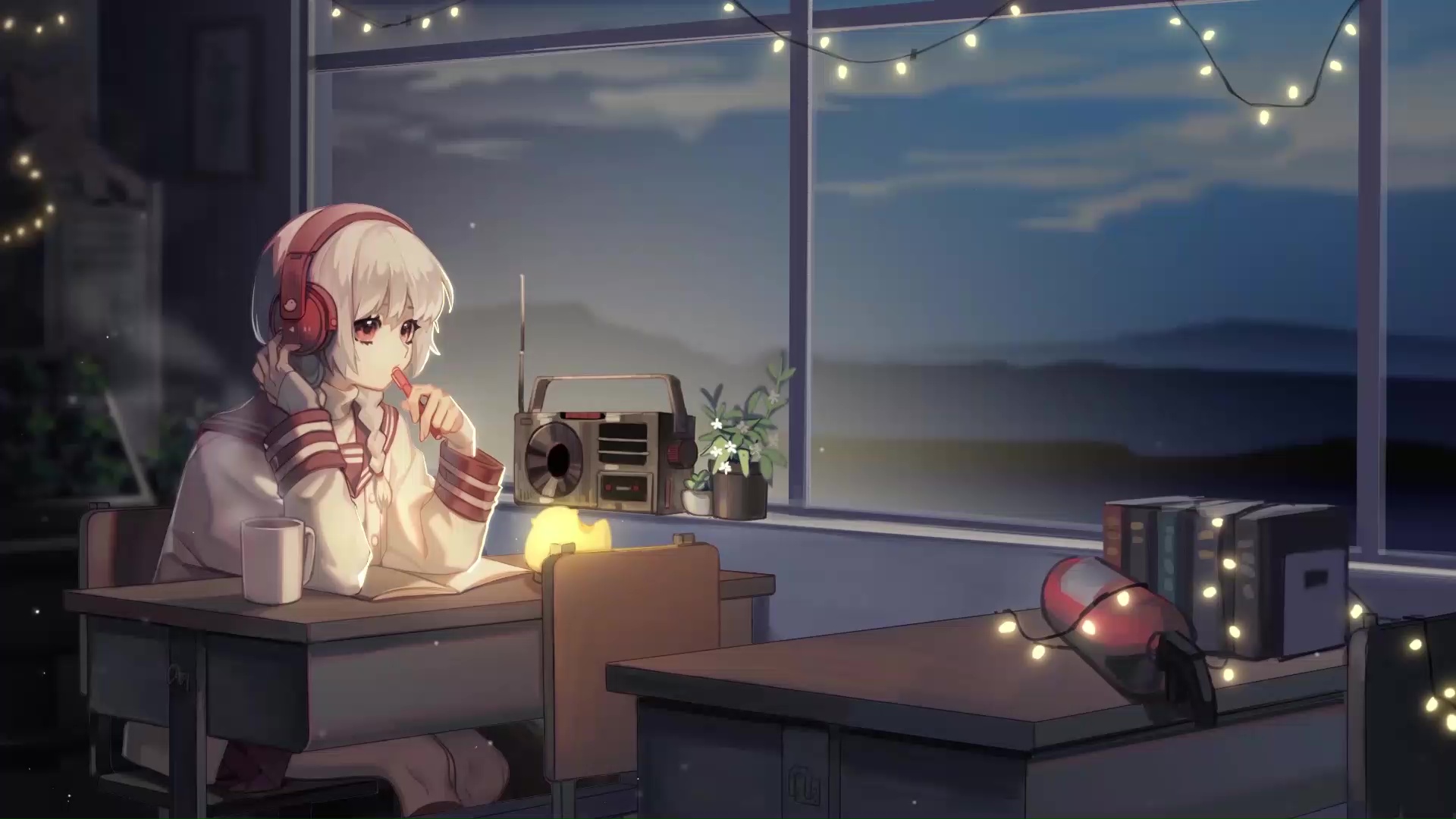 anime girl listening to music live wallpaper