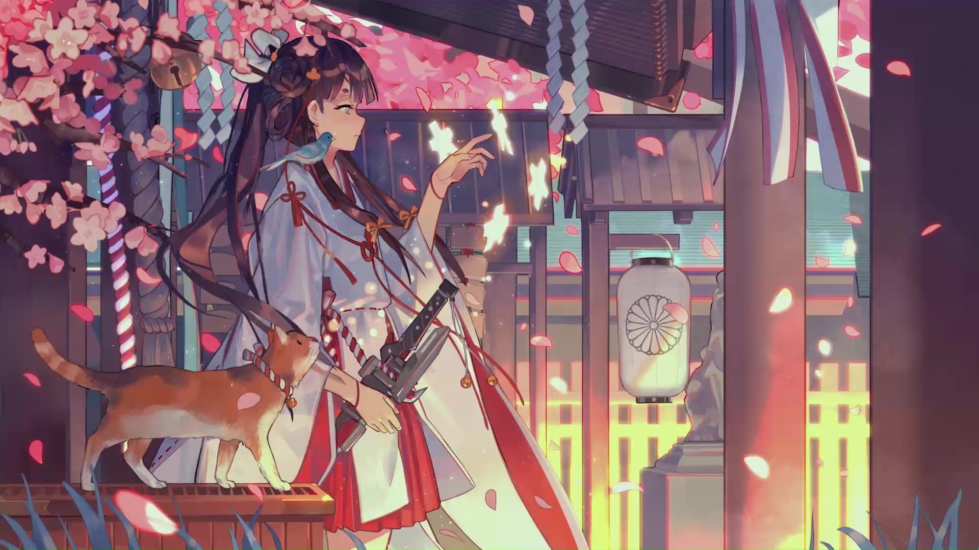 Anime Girl Kimono Cherry Blossom Live Wallpaper - WallpaperWaifu