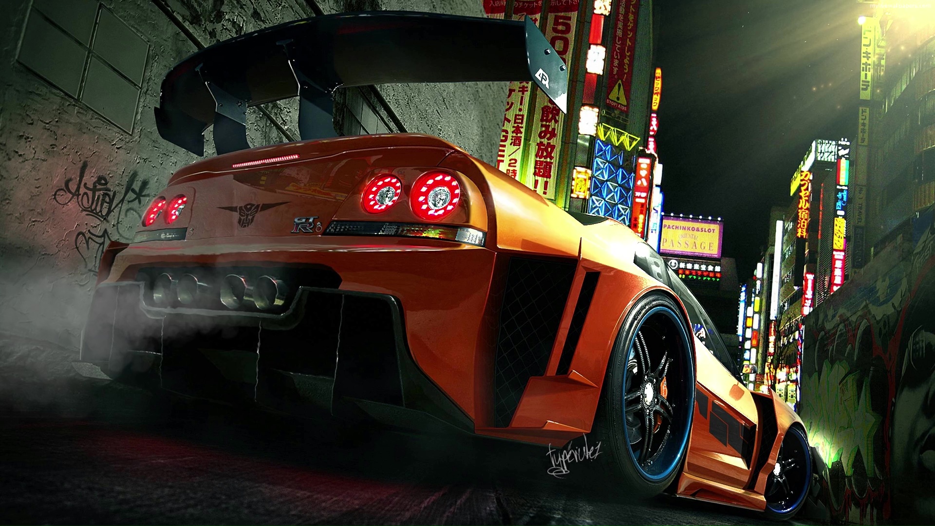 Orange GTR Sports Car Live Wallpaper - WallpaperWaifu