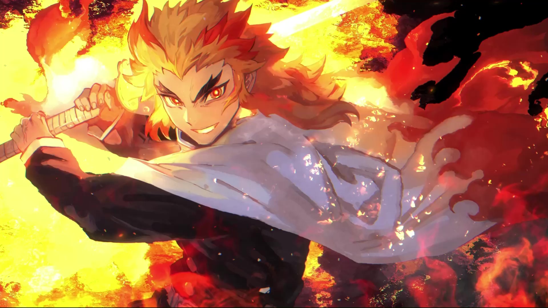 Demon Slayer Kyojuro Rengoku Katana Flame Hashira HD 4K Wallpaper