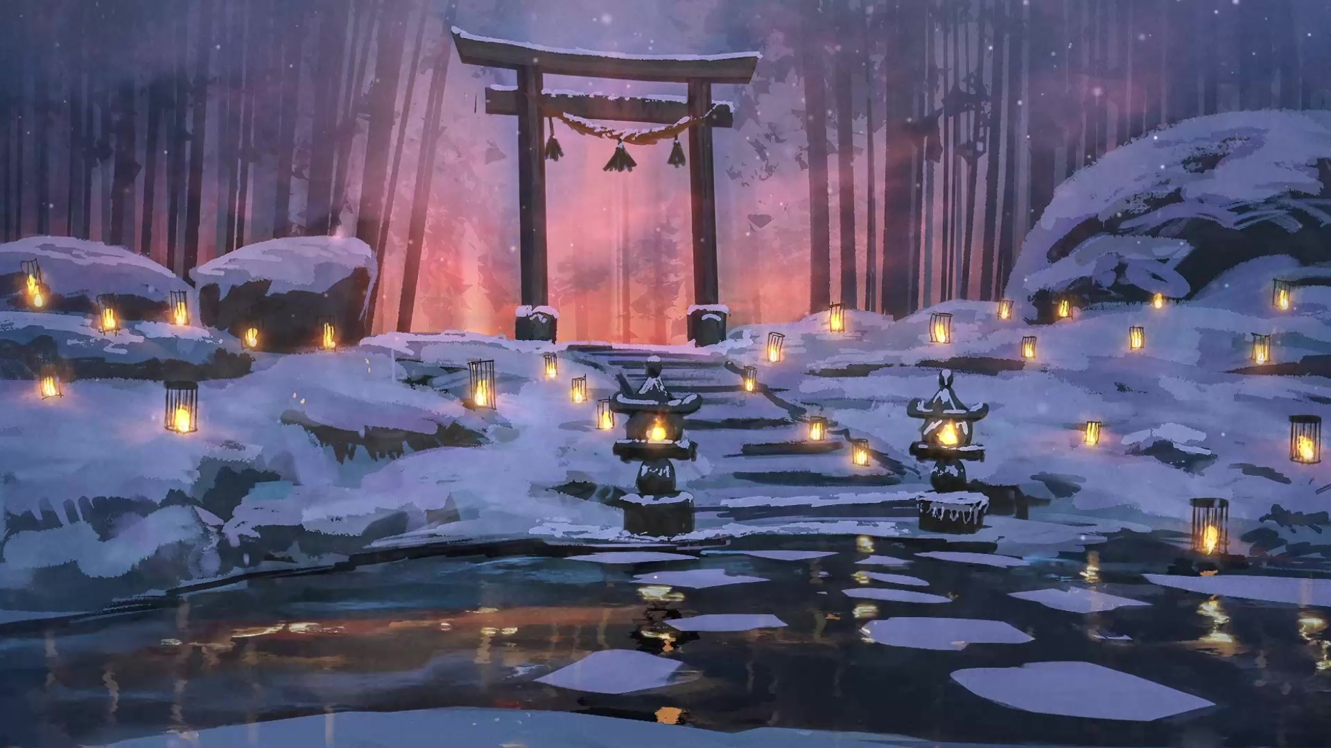 Torii Gate In Snow Live Wallpaper - WallpaperWaifu