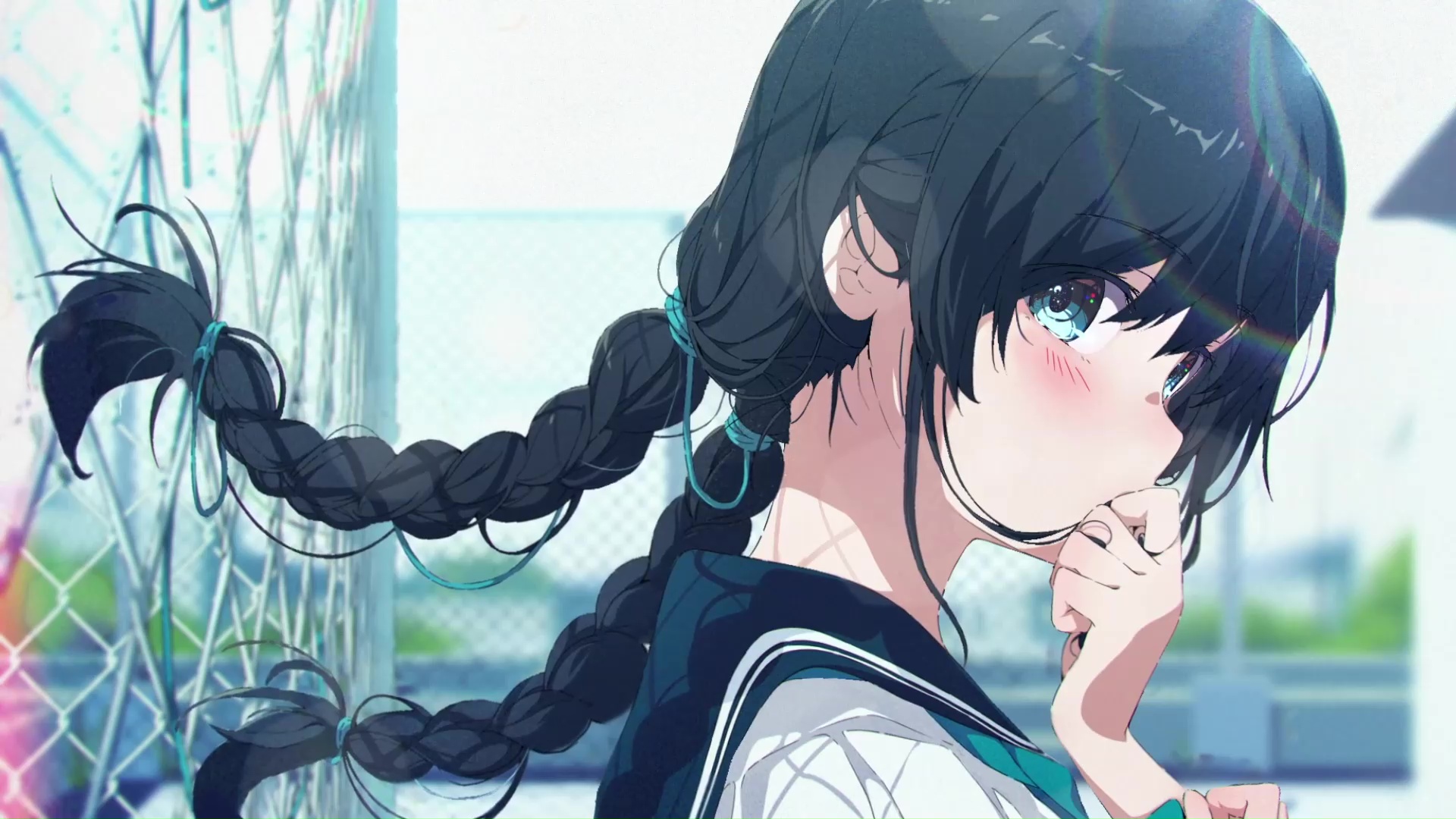 A girl, Tomori_ Nao, delicate white Pigtail hair, delicate blue eyes, anime  - SeaArt AI