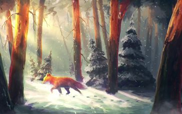 Fox-walking-in-the-winter-forest-thumb