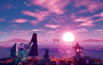 Anime-girl-with-cat-looking-towards-sunset-thumb