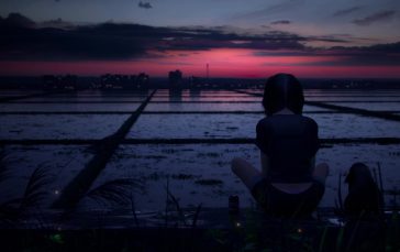 Lonely-girl-watching-city-skyline-and-train-thumb