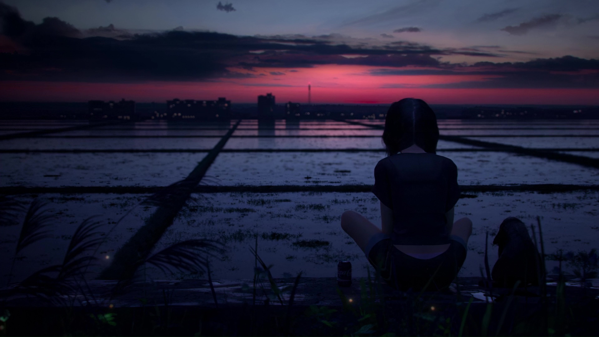Lonely Girl Watching City Skyline And Train Live Wallpaper - WallpaperWaifu