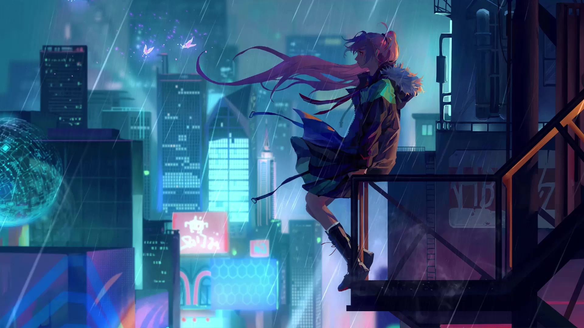 Anime Girl Lonely Night City Live Wallpaper - WallpaperWaifu