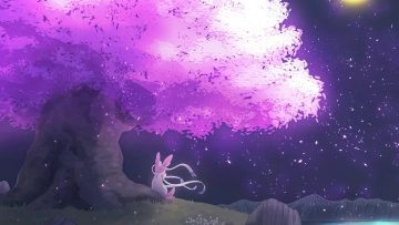 HD wallpaper purple anime cherry trees shrine landscape  Wallpaper  Flare