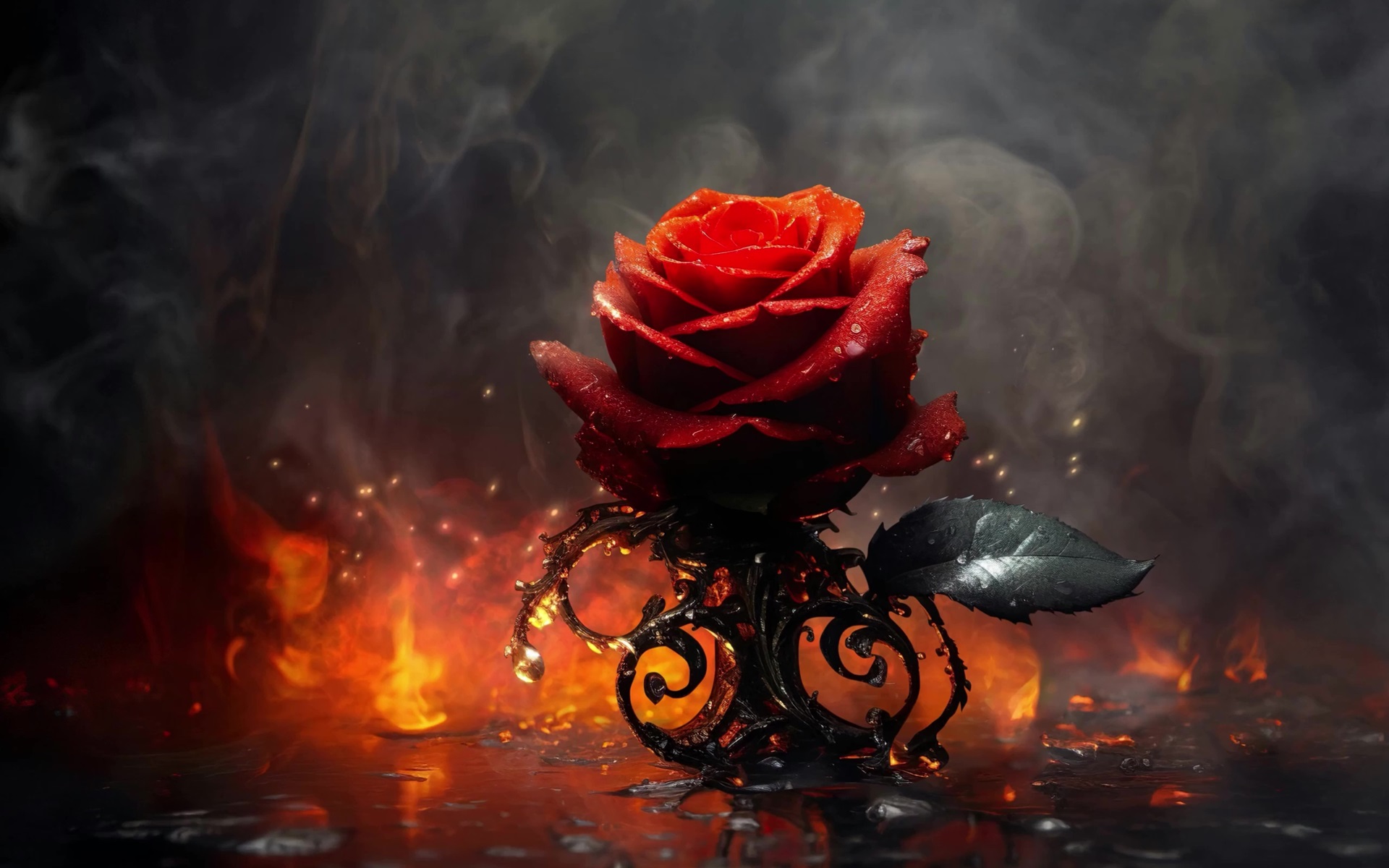 Red Rose In The Fire Live Wallpaper - WallpaperWaifu