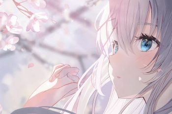 Anime Girl Looking At The Cherry Blossoms thumb