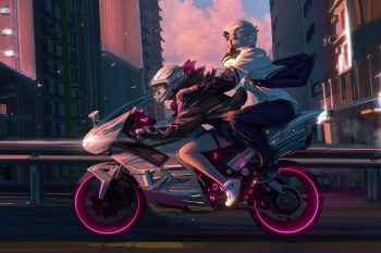 Glowing Streets, Bold Beats, Urban Biker Girl thumb