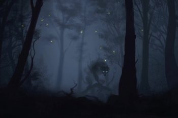 Smoke Wolf In The Forest At Night thumb
