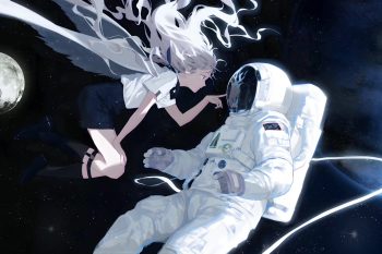 Anime Angel Girl and Astronaut in Space thumb