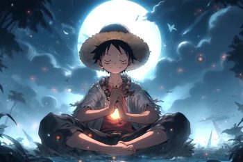 Luffy Meditating Under Moonlight One Piece thumb