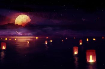Moonlit Lanterns on a Rainy Night thumb