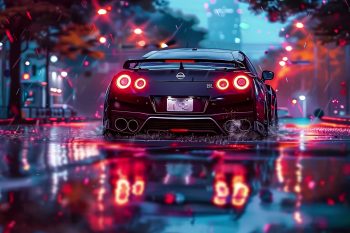 Nissan GTR R35 Black in the Rain thumb