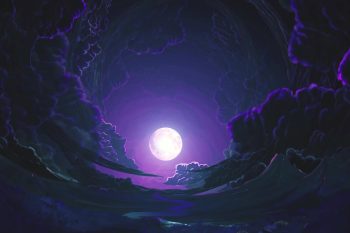 Radiant Full Moon With Deep Purple Clouds thumb