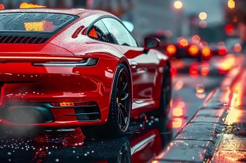 Red Porsche 911 in the Rain thumb