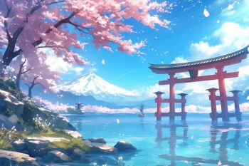 Sakura and Torii Gate Reflection thumb