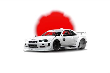 White Nissan Skyline R34 Under the Red Sun thumb