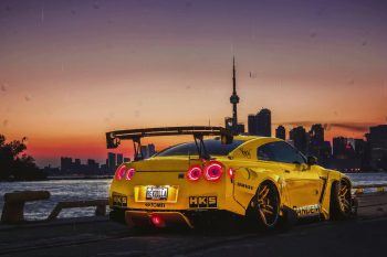 Yellow Nissan GTR R35 Canada in Rain thumb
