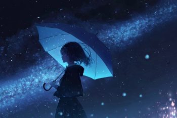 Anime Girl Holding Umbrella Starry Blue Night thumb