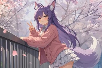 Cute Anime Fox Girl with Cherry Blossom thumb