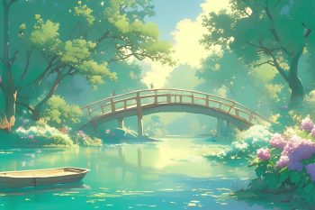 Garden Bridge with Rowboat thumb