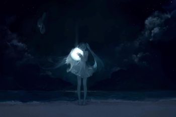 Hatsune Miku on Seaside at Night Vocaloid thumb