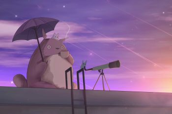 Totoro Drinking Tea and Stargazing on Rooftop thumb