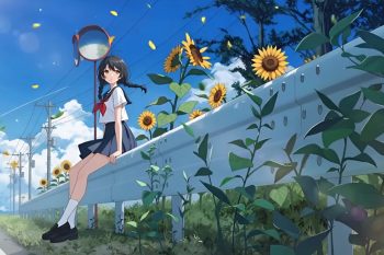 Anime Girl School Uniform with Sunflower thumb
