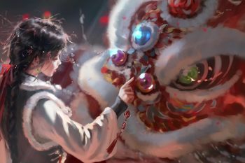 Girl Touching Lion Dance thumb