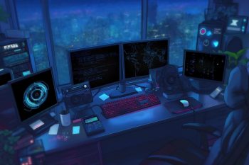 Hacker Desk Rainy Night thumb