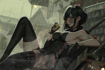 Samurai Girl Resting on Rainy Day thumb
