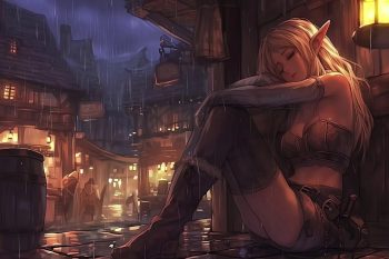 Tired Elf Girl in Rain Night thumb